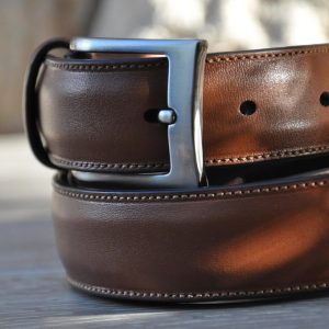 Chestnut Stitched Belt, Brushed Buckle