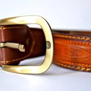 Tan Embossed Brass-Buckle Belt