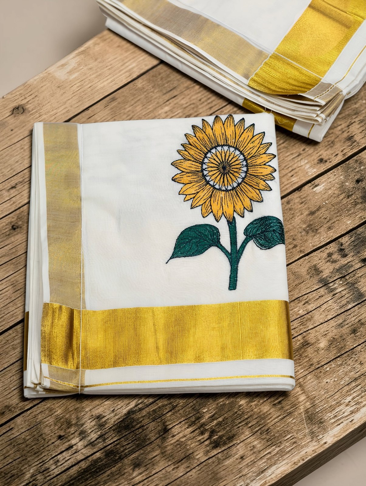 Sunflower Motif Kasavu Cotton — view 3