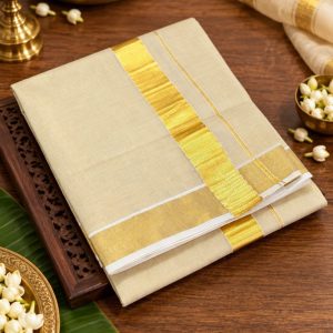 Cream Gold Band Dhoti