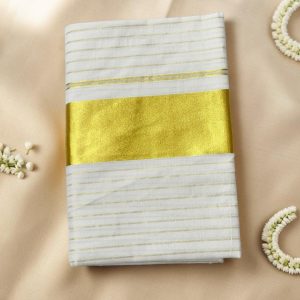 Solid Gold Band Set Saree with Fine Line Stripes