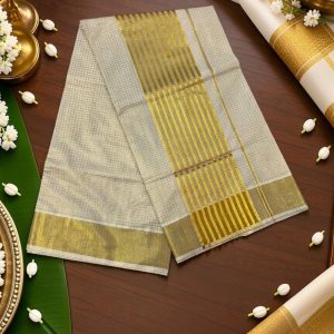 Gold-Striped Panel Kasavu Set Saree