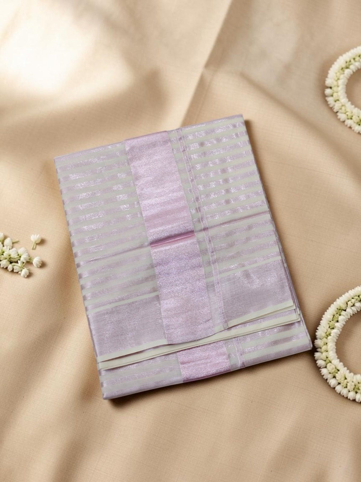 Tissue Stripe Set Saree in Soft Lilac — view 2