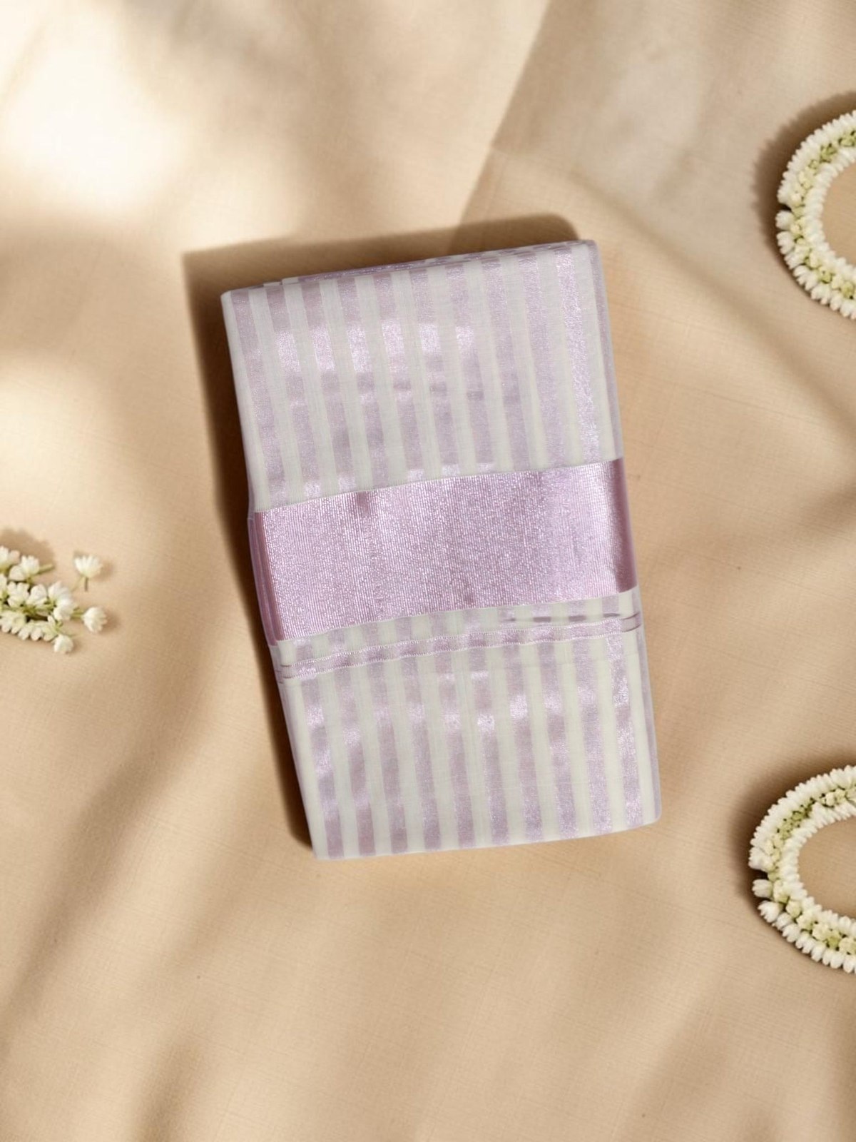 Tissue Stripe Set Saree in Soft Lilac