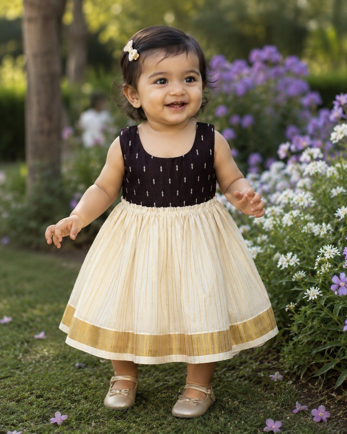 Black Yoke Gold-Hem Frock