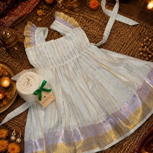 Lilac Hem Striped Ribbon Frock