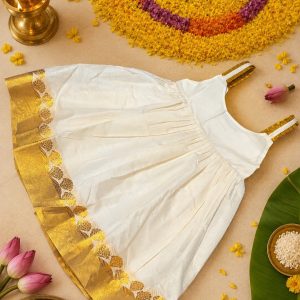 Pleated Gold-Border Onam Frock