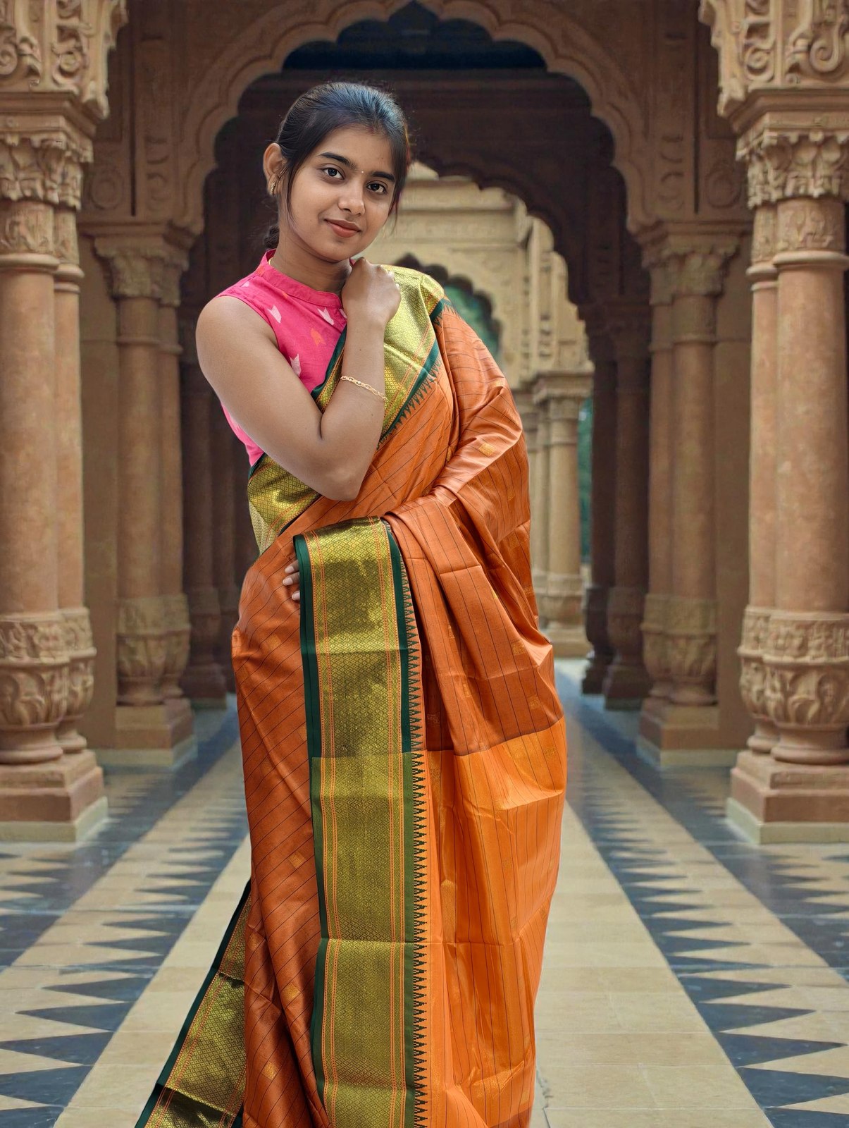 Silk Saree with Gold Zari Temple Border — view 2