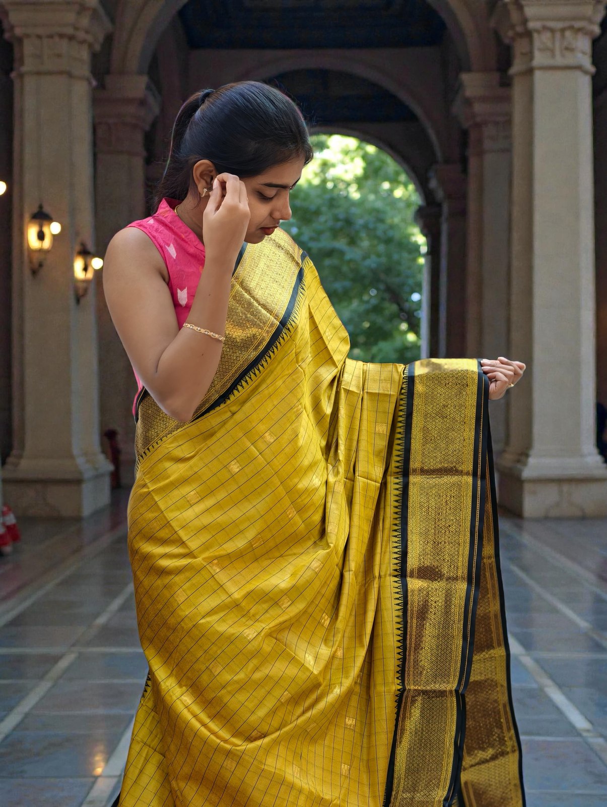 Silk Saree with Gold Zari Temple Border — view 3