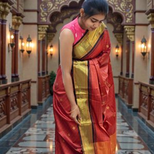 Silk Saree with Gold Zari Temple Border