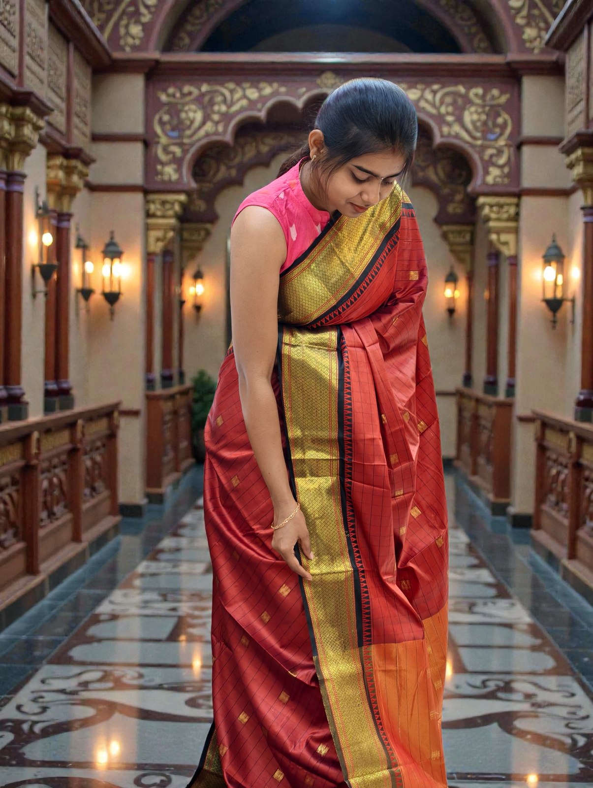 Silk Saree with Gold Zari Temple Border