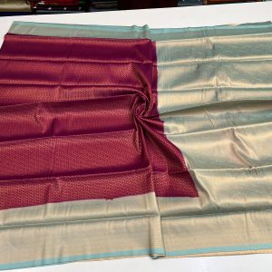 Maroon and Cream Brocade Silk Saree