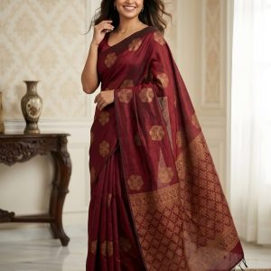 Maroon Gold Medallion Saree with Lattice Pallu