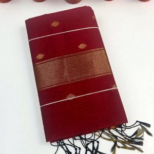 Maroon Butta Saree with Gold Stripe Panel
