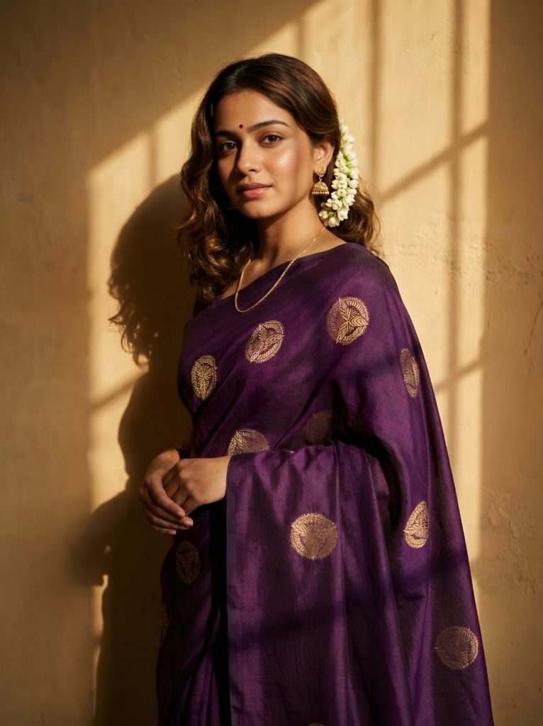 Purple Gold Medallion Saree