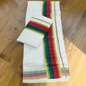 Green and Red Stripe Handloom Set Mundu
