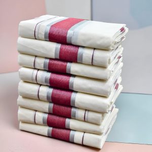 Maroon Silver-Edge Handloom Set Mundu