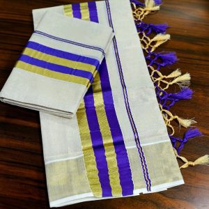 Purple and Gold Tasselled Handloom Set Mundu